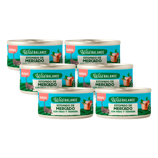 Pack Estofado de mercado con pavo y ternera para gatos 6x80 g Wild Balance