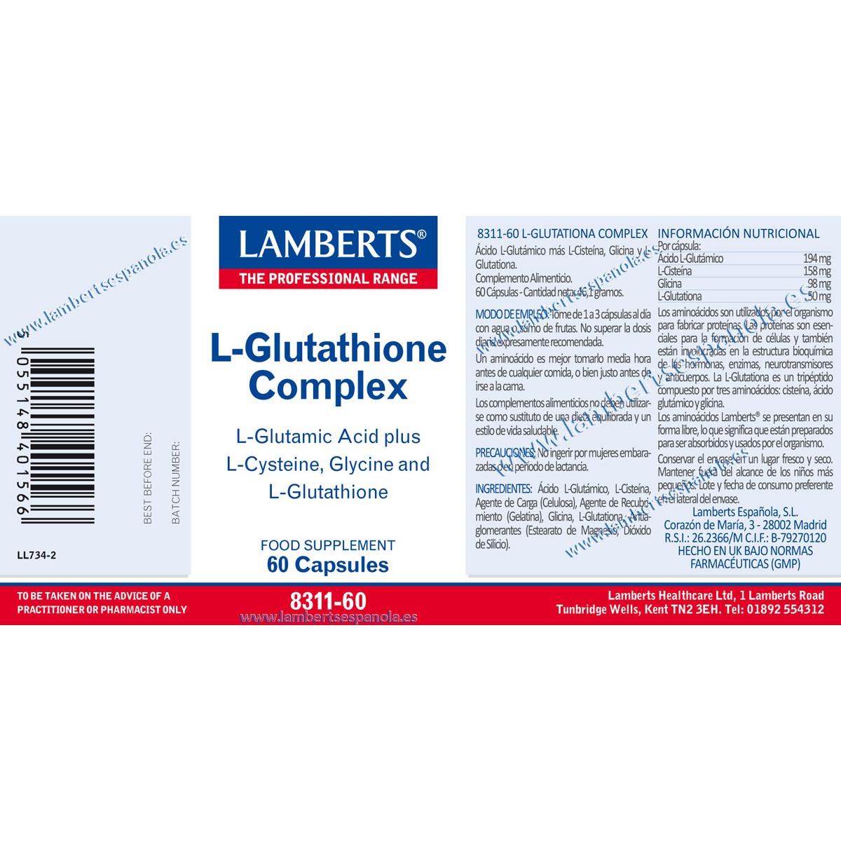 L-Glutationa Complex Lamberts, 60 capsules