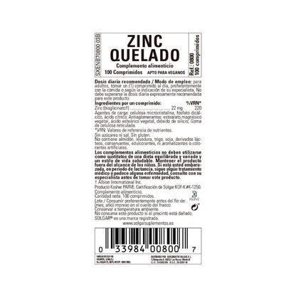 Pack 2x Zinc Quelado, 100 comprimidos de 22mg