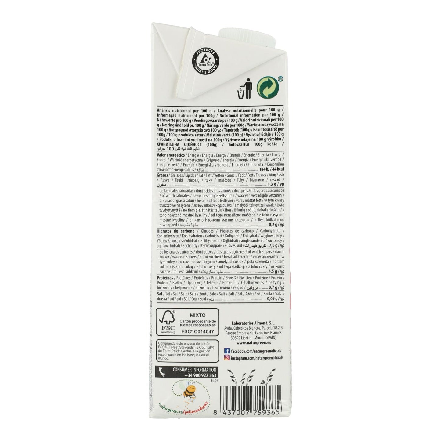 Bebida de Avena Sin azúcar NaturGreen 1 L