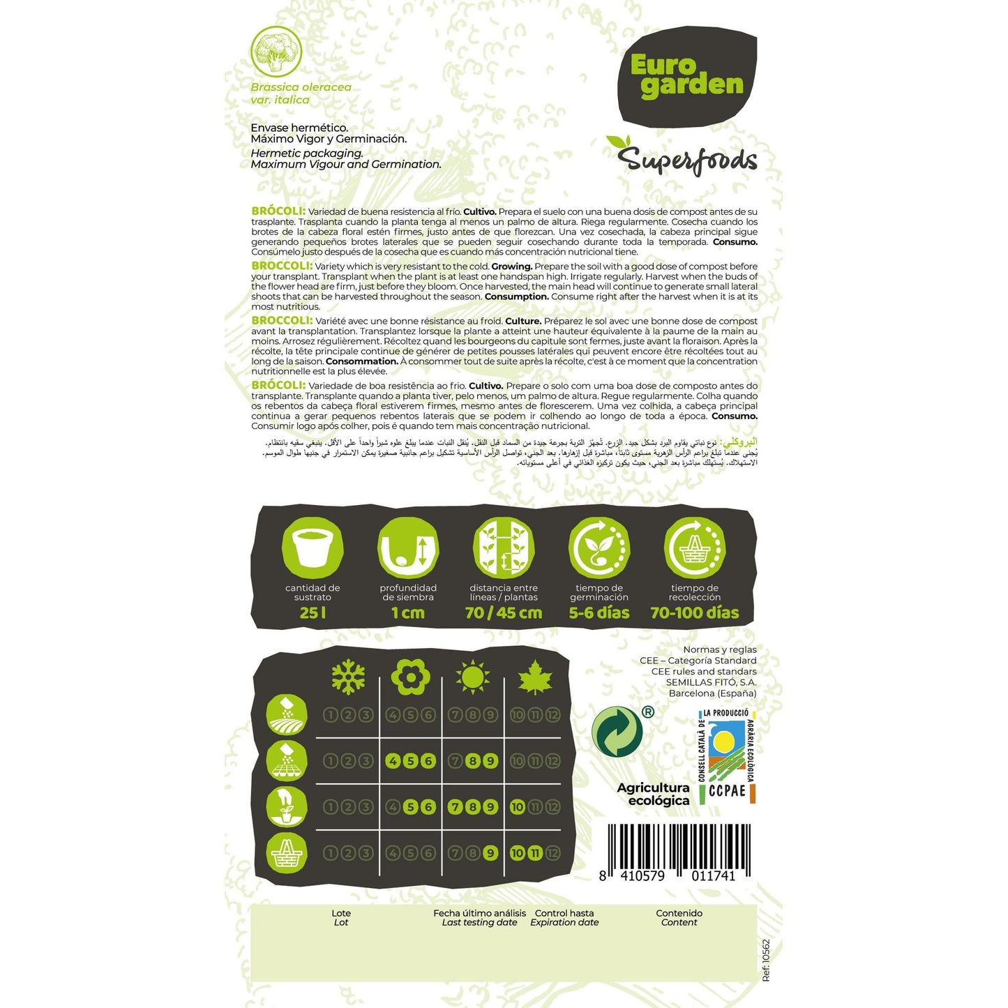 Semillas ecológicas de Brócoli Calabrese Natalino Vitalfoods