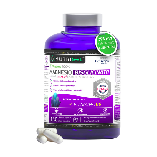 Magnesio Bisglicinato Albion® TRAACS® + Vitamina B6 Nutricel 180 cápsulas