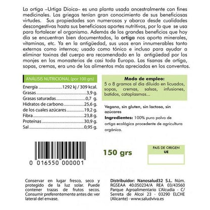 Ortiga en polvo ECO 150 g, Salud Viva