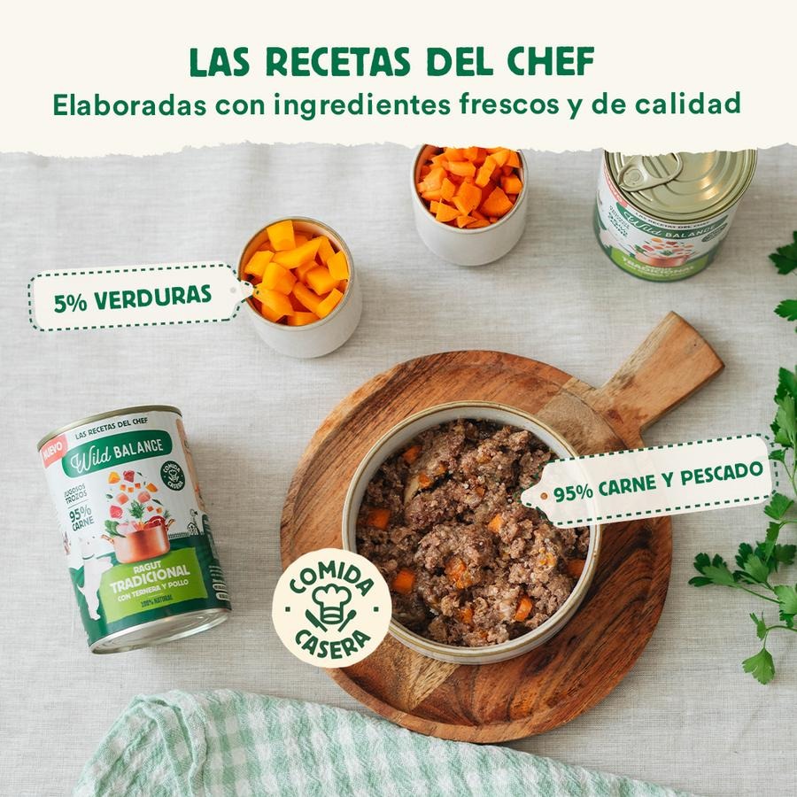 Pack 6X Ragut tradicional de ternera y pollo para perros Wild Balance 400 gr