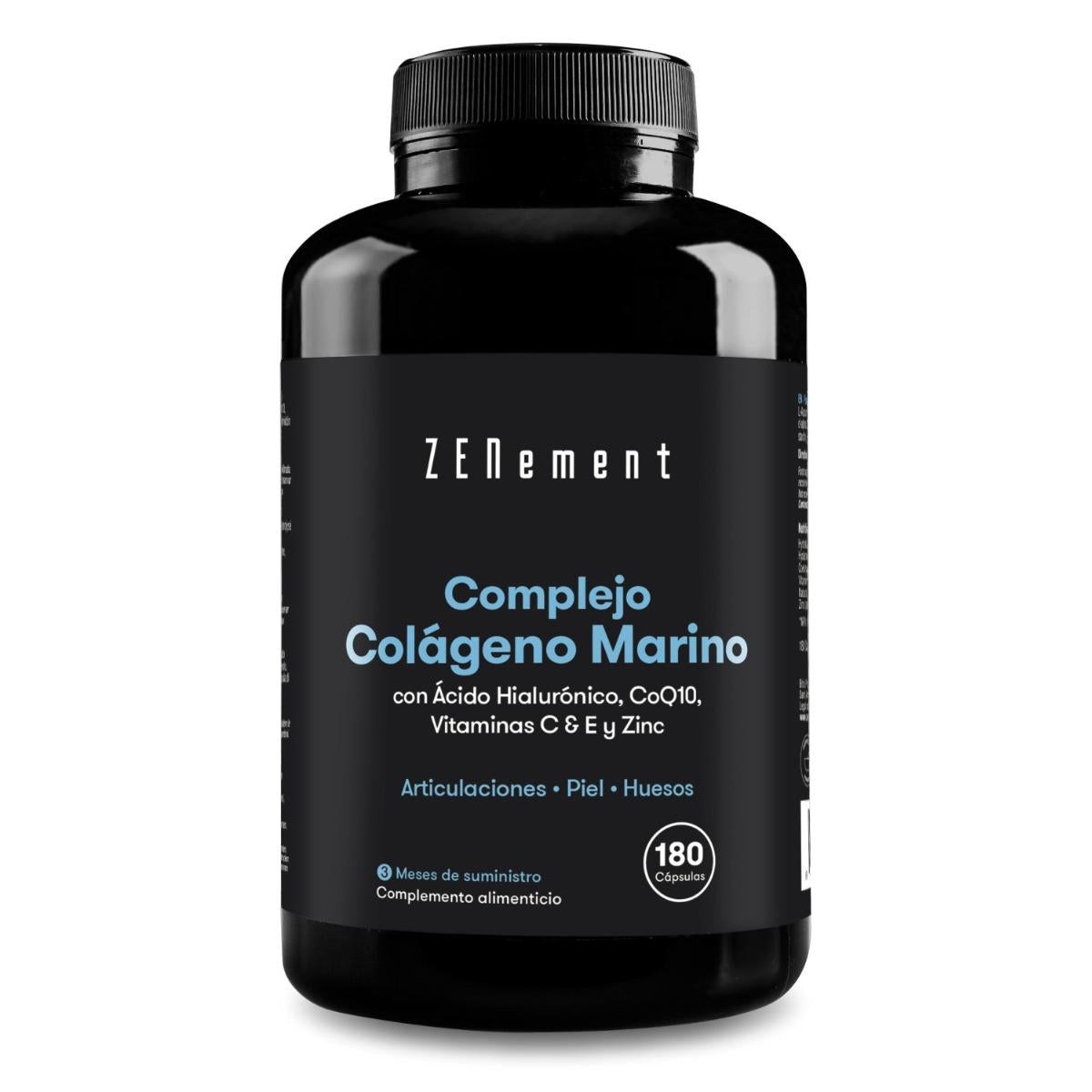Complejo de colágeno marino con ácido hialurónico, CoQ10, vitaminas C & E y Zinc Zenement, 180 comprimidos