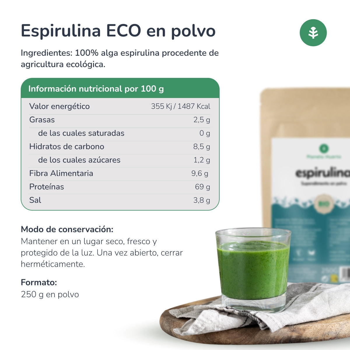 Espirulina en polvo ECO Planeta Huerto 200 gr