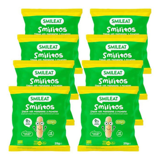 Pack 8 xSmilitos, gusanitos de manzana y plátano 25g snack Smileat