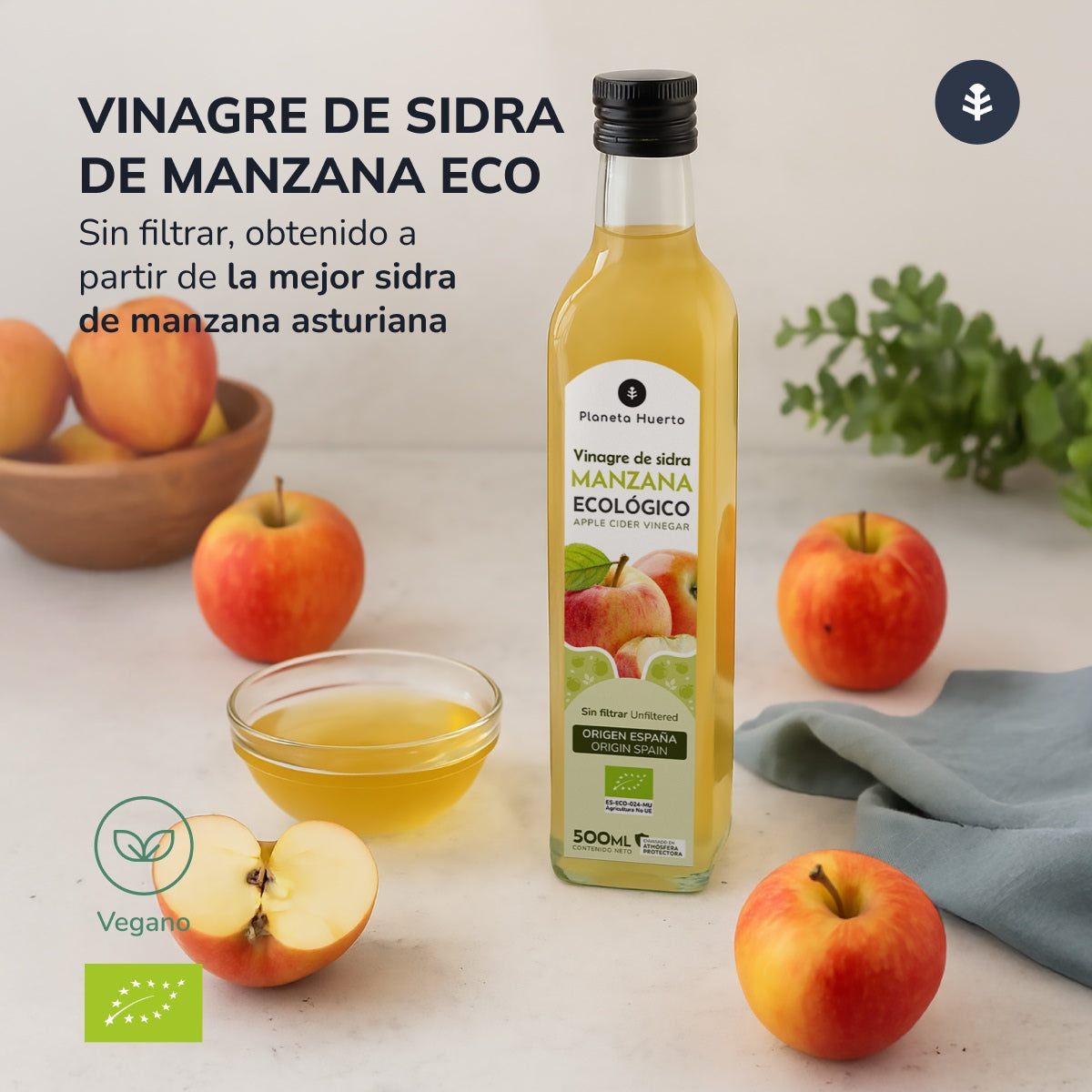 Pack 6x Vinagre de sidra de manzana sin filtrar ECO Planeta Huerto 500 ml
