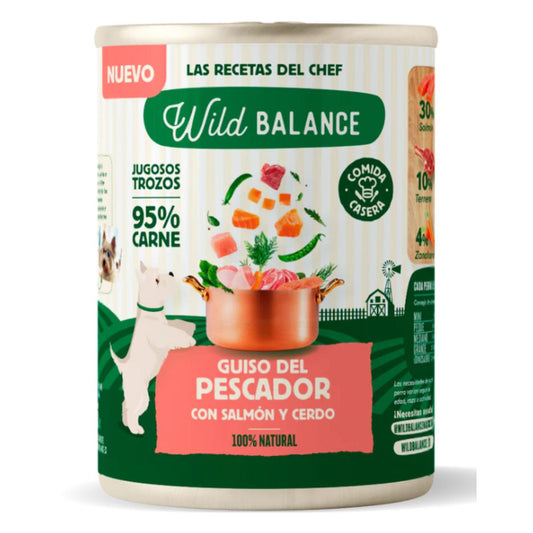Lata completa Guiso del Pescador con Salmón y Cerdo para Perros Wild Balance 400gr