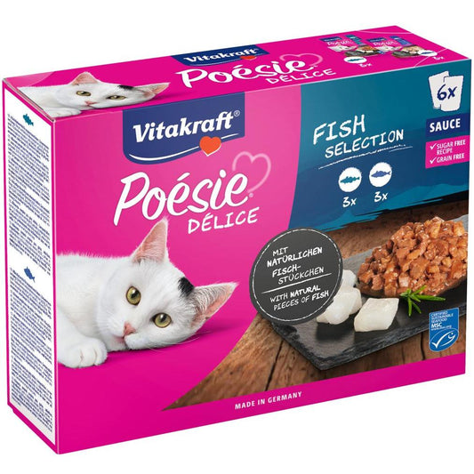 Vitakraft MULTIPACK Poésie Deli Sauce pescado 6x85 g (3 uds. abadejo + 3 uds. bacalao) comida húmeda gato