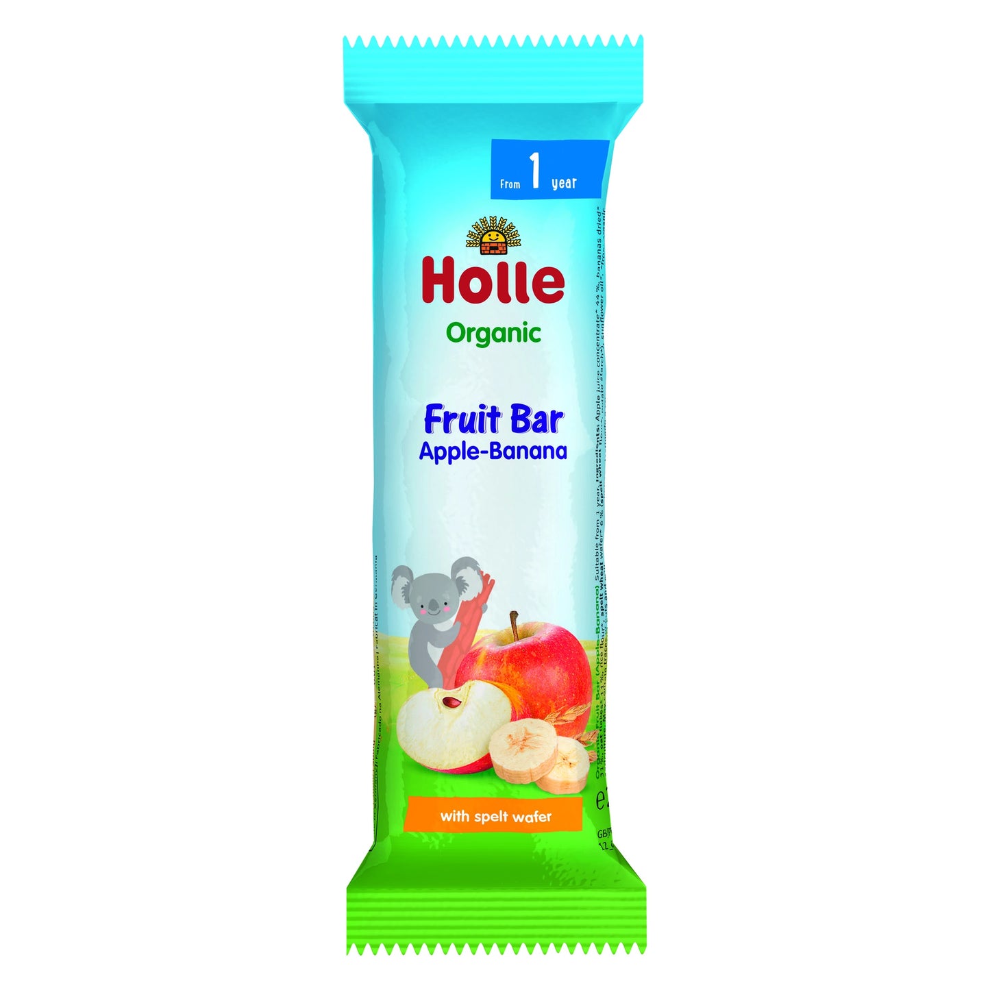 Barrita de frutas ecológicas manzana-plátano bio para Bebés a partir 12 meses Holle 25g