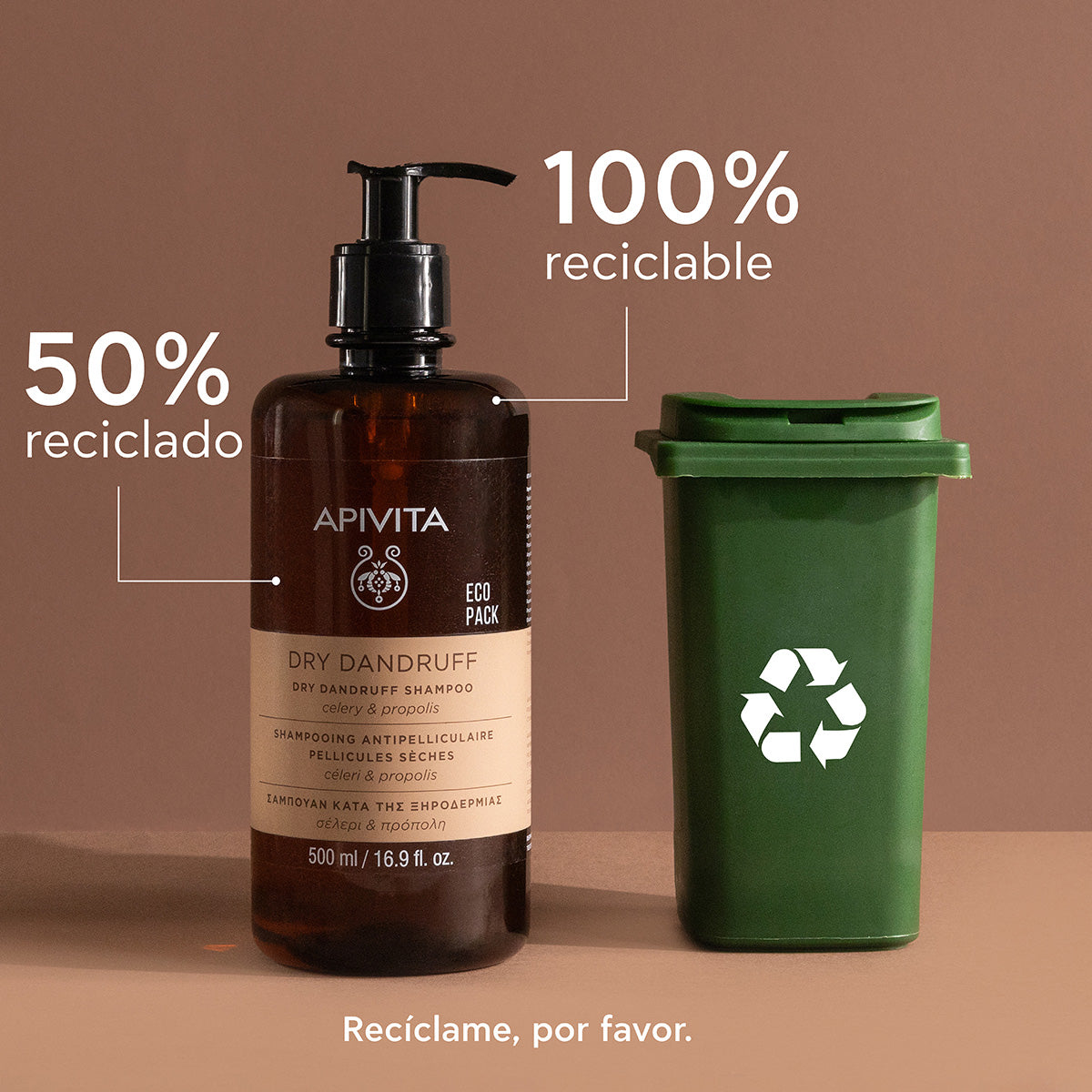 ECOPACK Champú anticaspa seca con apio y propóleo, APIVITA, 500 ml