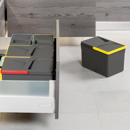 Contenedores para cajón de cocina Recycle, Altura 216, 2x12, Plástico gris antracita Emuca