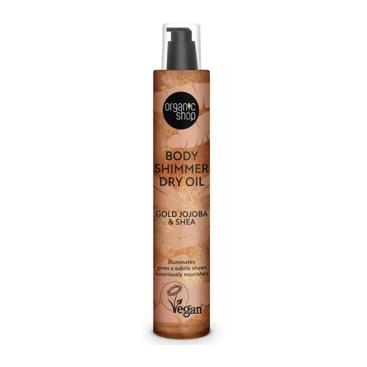 Aceite seco body shimmer jojoba dorada y karité, Organic Shop 100 ml