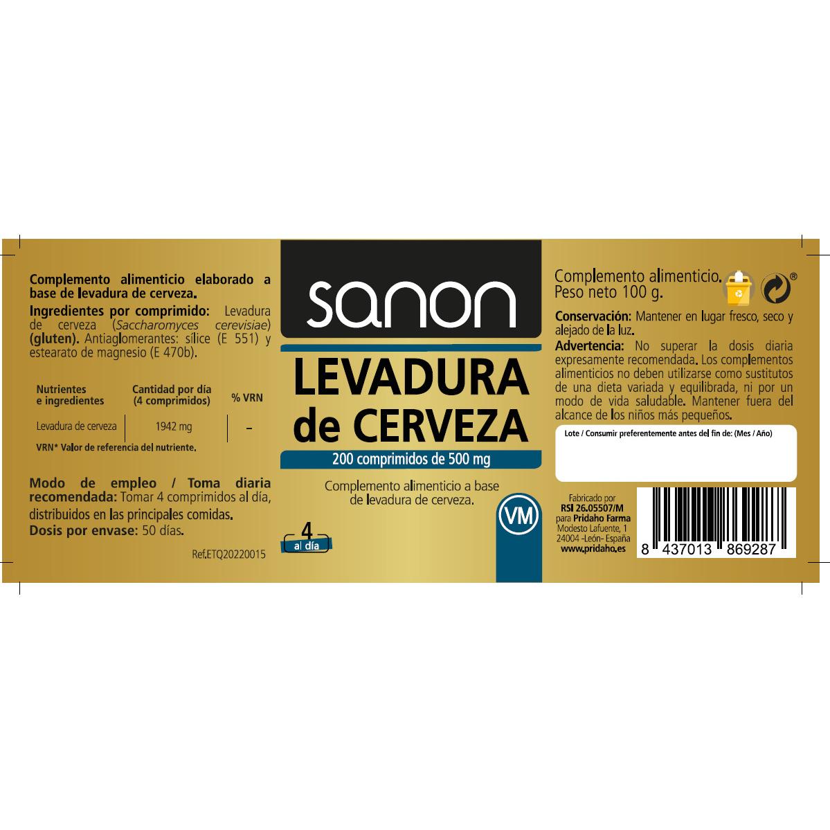 Levadura de Cerveza SANON 200 comprimidos de 500 mg