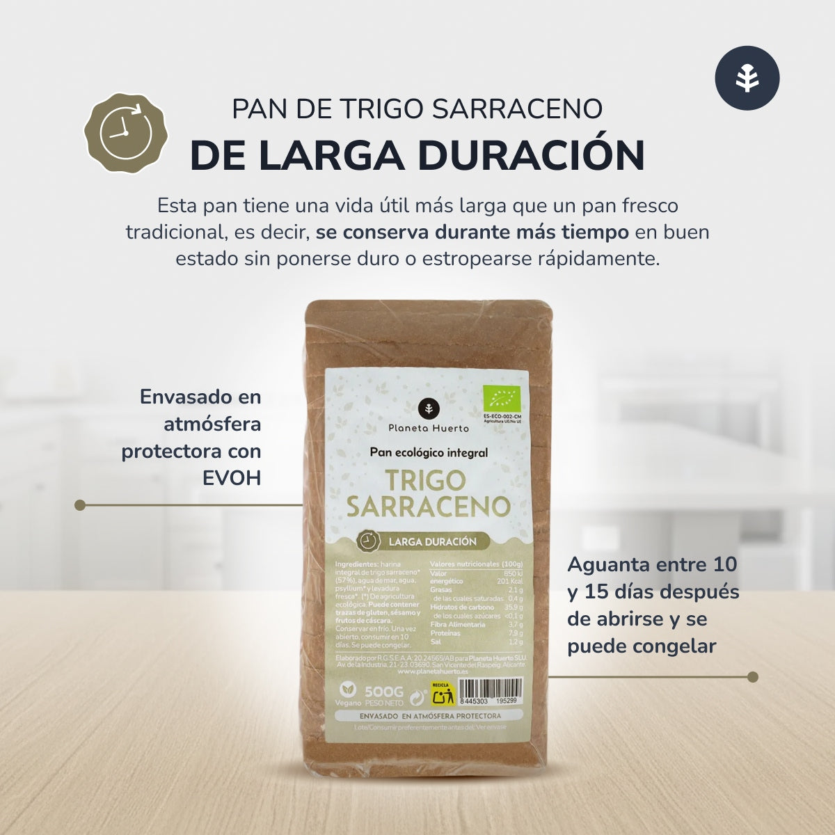 Pan integral de trigo sarraceno ECO Planeta Huerto 500 g