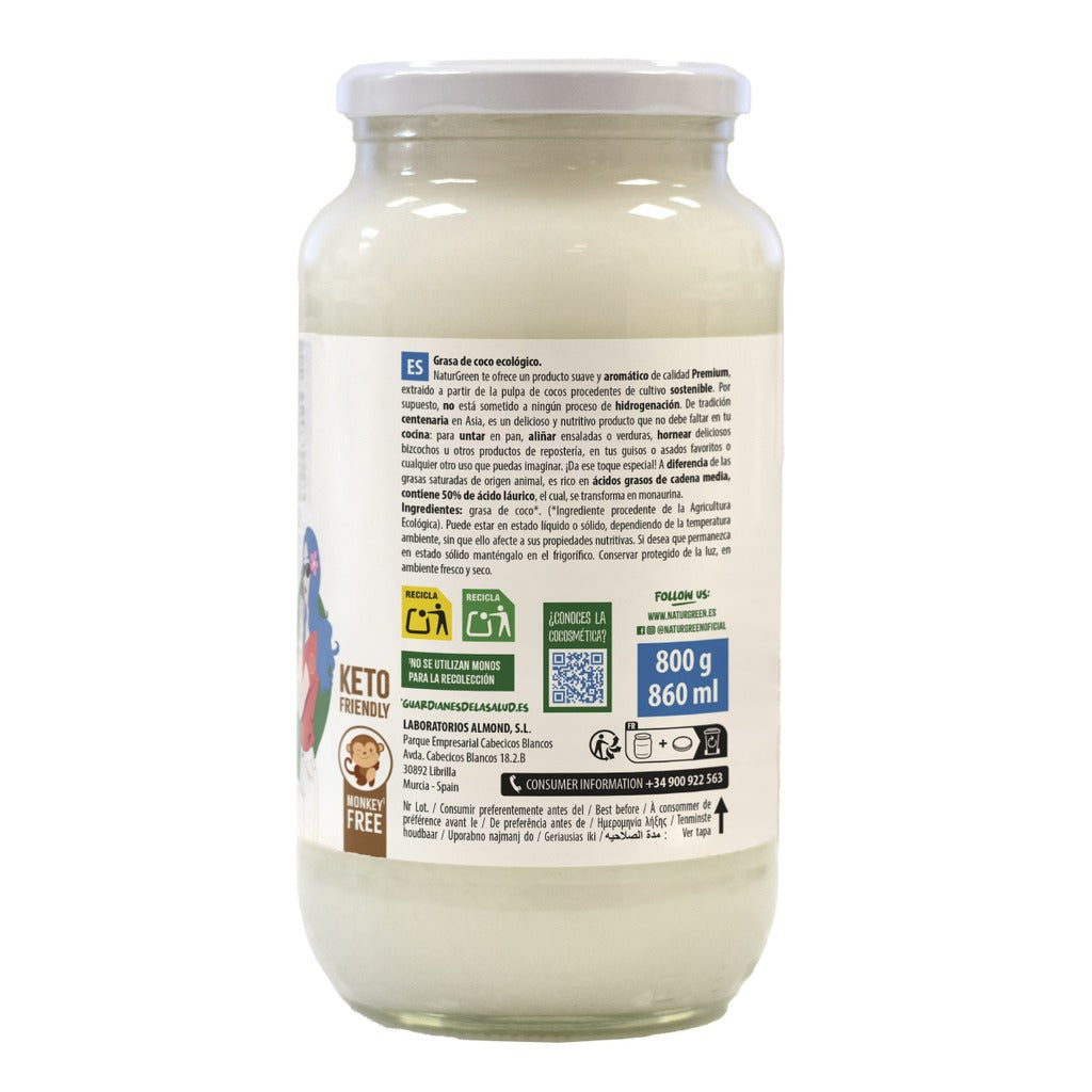 Pack 2 x Grasa de coco Crudo Bio NaturGreen 800 g