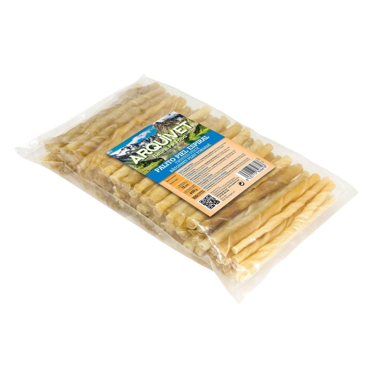 Snack natural para perros palito de piel espiral 8 mm Arquivet 100 uds