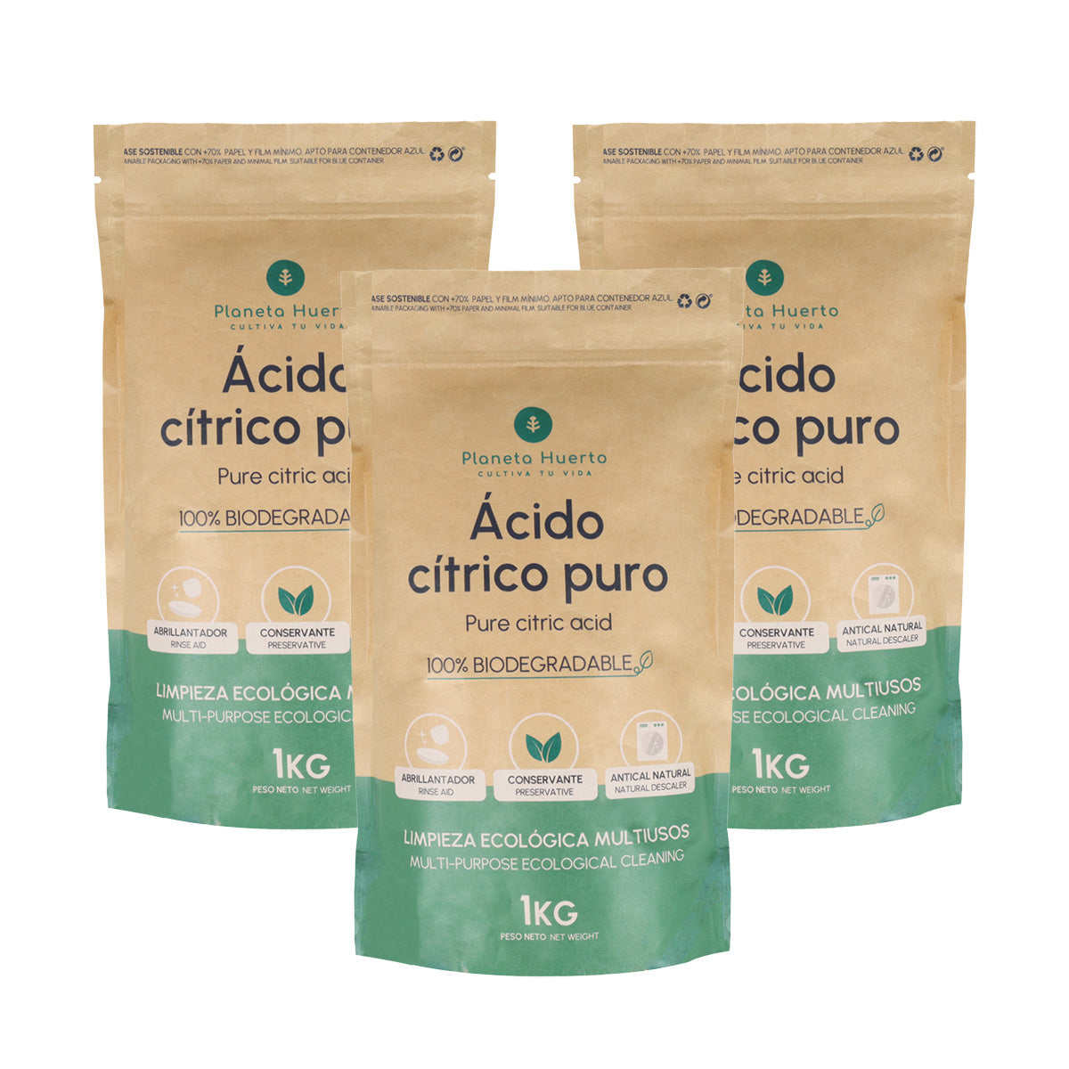 Pack 3x Ácido cítrico Planeta Huerto 1 Kg
