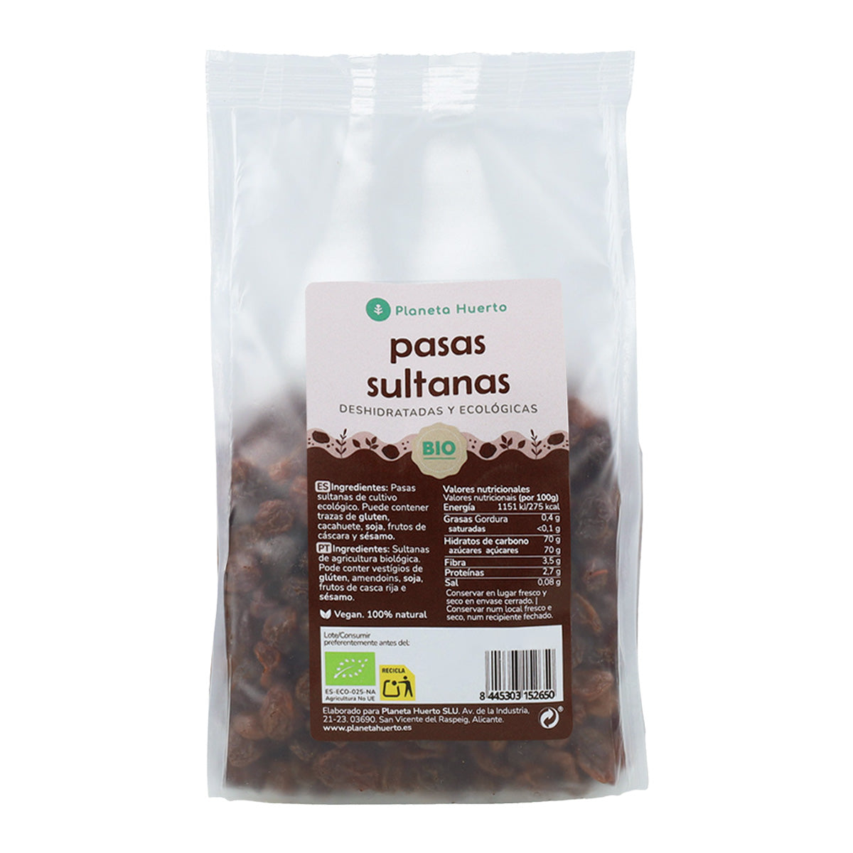 Pasas sultanas ECO, Planeta Huerto, 250 g