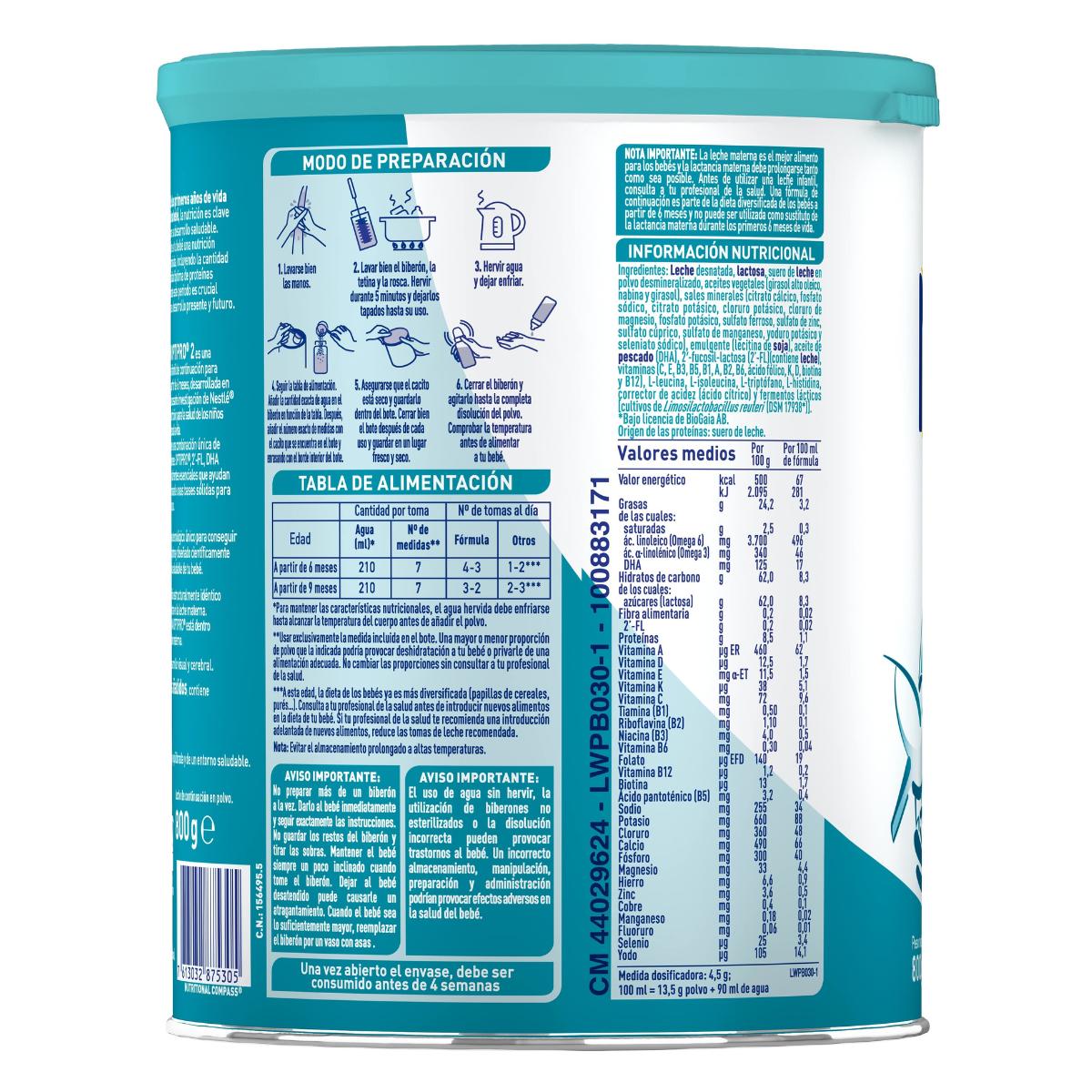 Nan Optipro 2 Leche de continuación a partir de 6 meses Nestlé 800 g