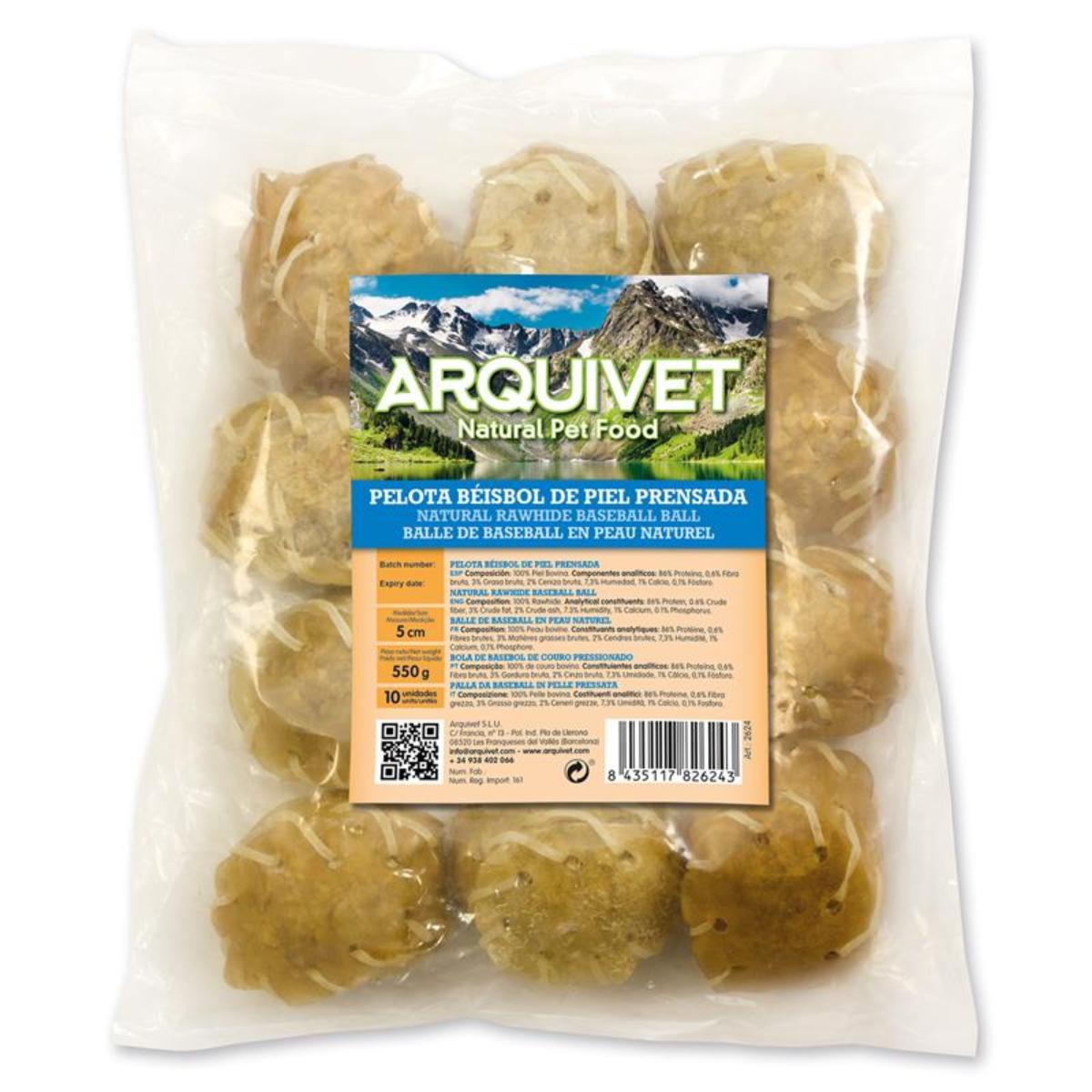 Snack Pelotas Béisbol de piel prensada Perros Arquivet 10 uds 5 cm