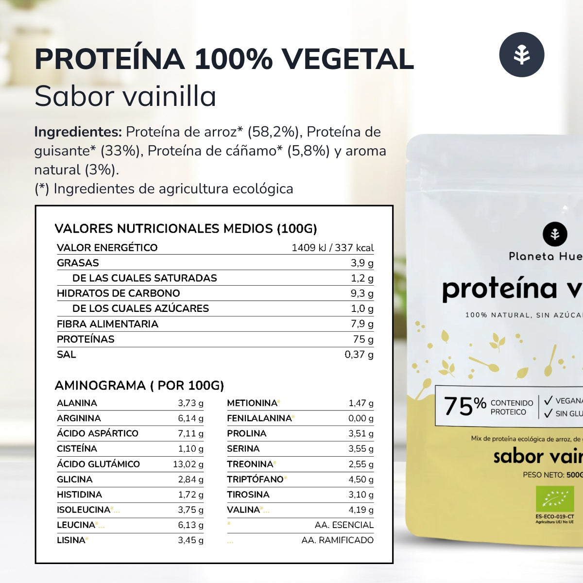 Proteína vegetal Eco 75% vainilla Planeta Huerto 500 g