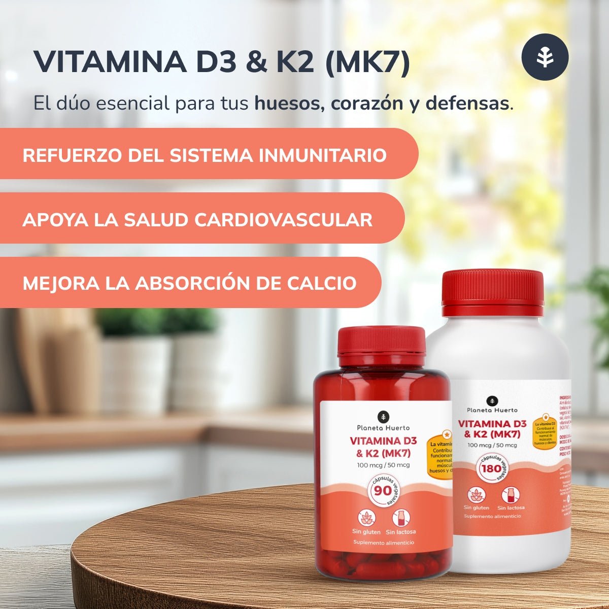Vitamina D3 & K2 (Mk7) Planeta Huerto 90 Caps