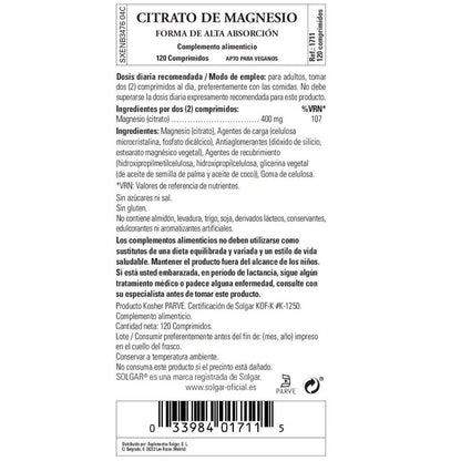 Pack 2 x Citrato de magnesio 120 comprimidos Solgar
