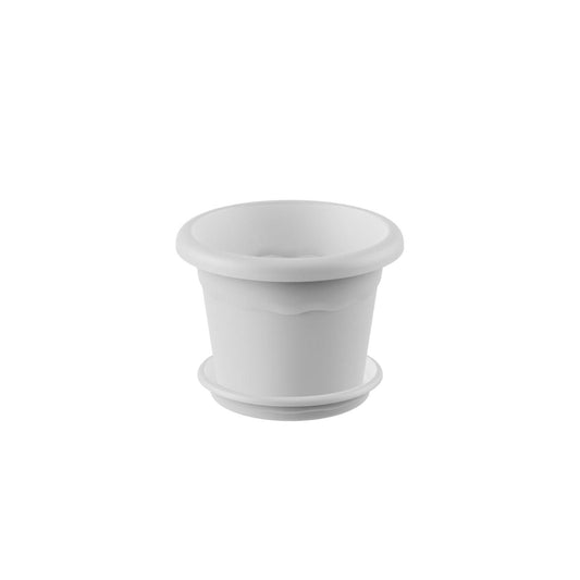 Pack maceta redonda con plato color blanco Terra 14 x 10 cm