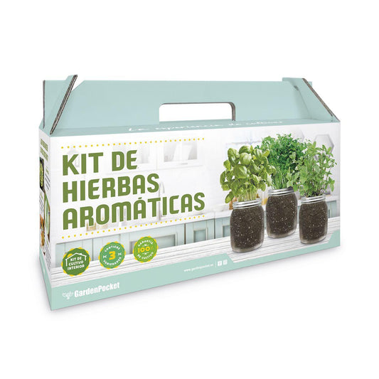 Kit de cultivo interior de aromáticas: orégano, cilantro y hierbabuena
