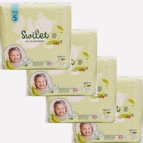 Pack ahorro Pañales Ecológicos Swilet Talla 5 Junior 144 uds