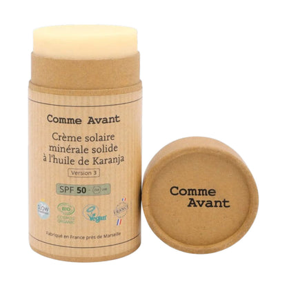 Protector solar mineral sólido SPF50 con aceite de Karanja  Sin perfume Comme Avant 80 g