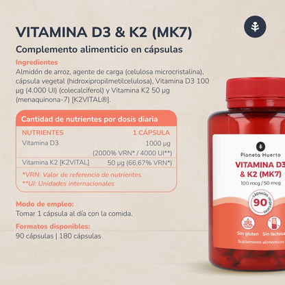 Pack 3xVitamina D3 & K2 Mk7 Planeta Huerto 180 Capsulas
