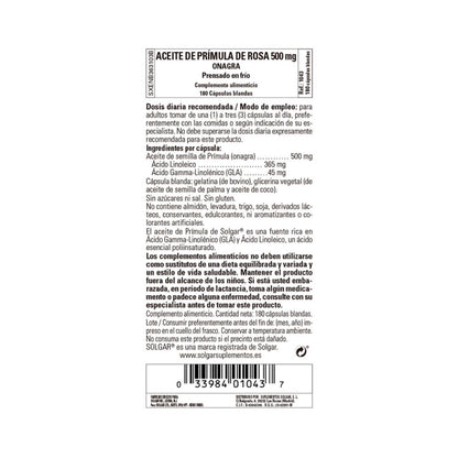 Aceite de Prímula de Rosa, 180 Perlas (500Mg)