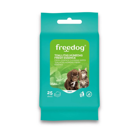Toallitas húmedas Fresh Essence con Aloe vera perros y gatos Freedog 25 uds