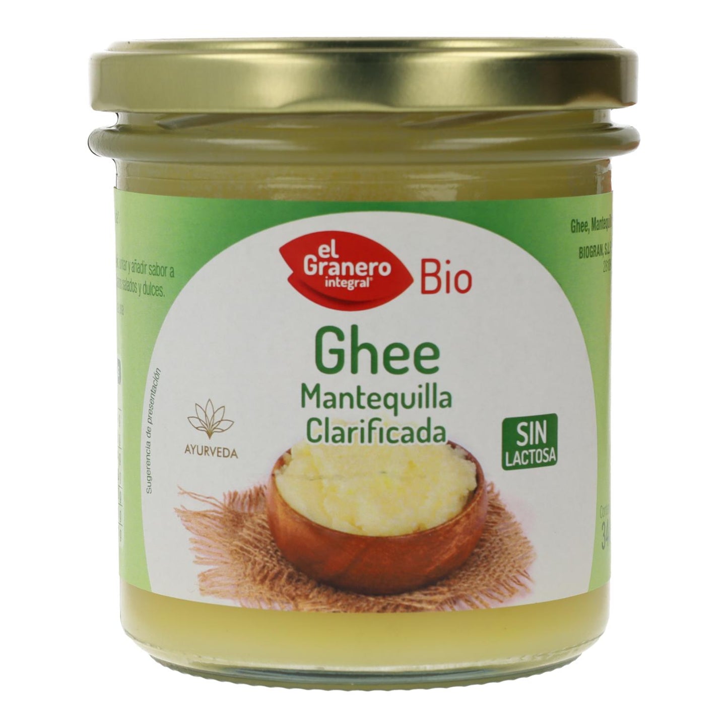 Ghee Mantequilla Clarificada Ayurvedica Bio El Granero, 340 ml