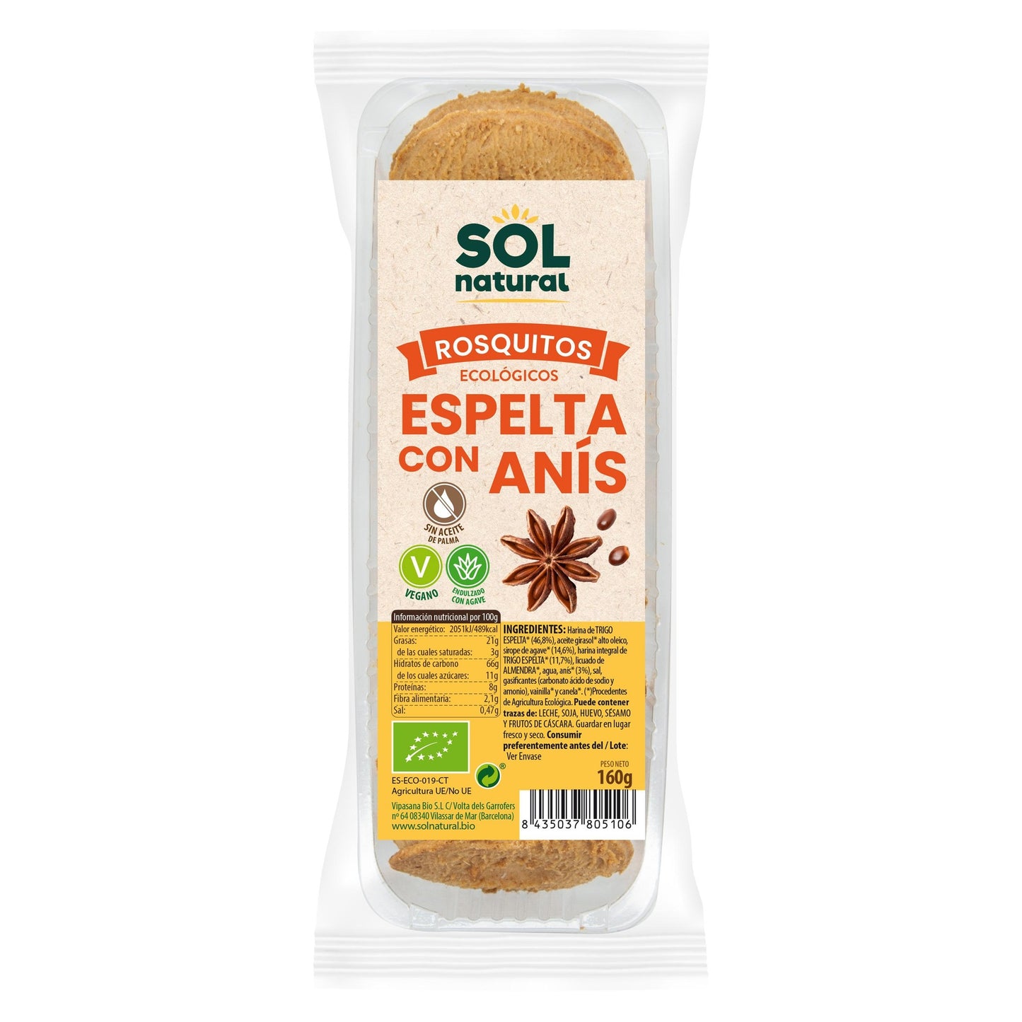 Galletas Rosquitos de Espelta con Anís BIO Sol Natural 150 g