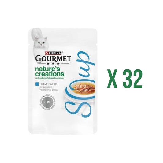 Pack 32 x GOURMET Nature's Creations Soup atún natural y guarnición de gambas 40g