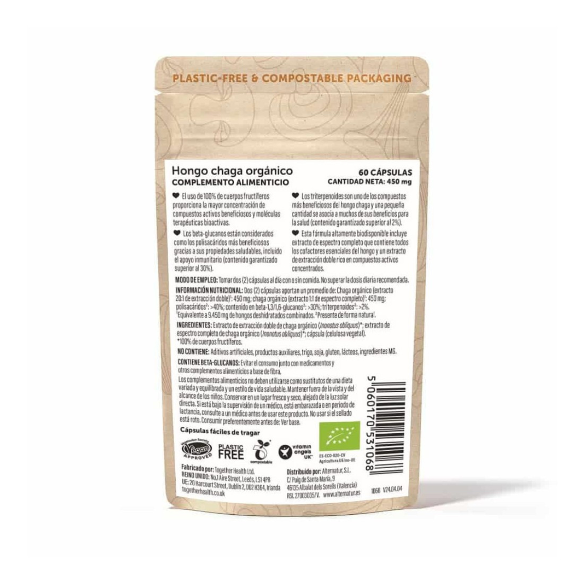 Hongo Chaga orgánico together health 60 cápsulas