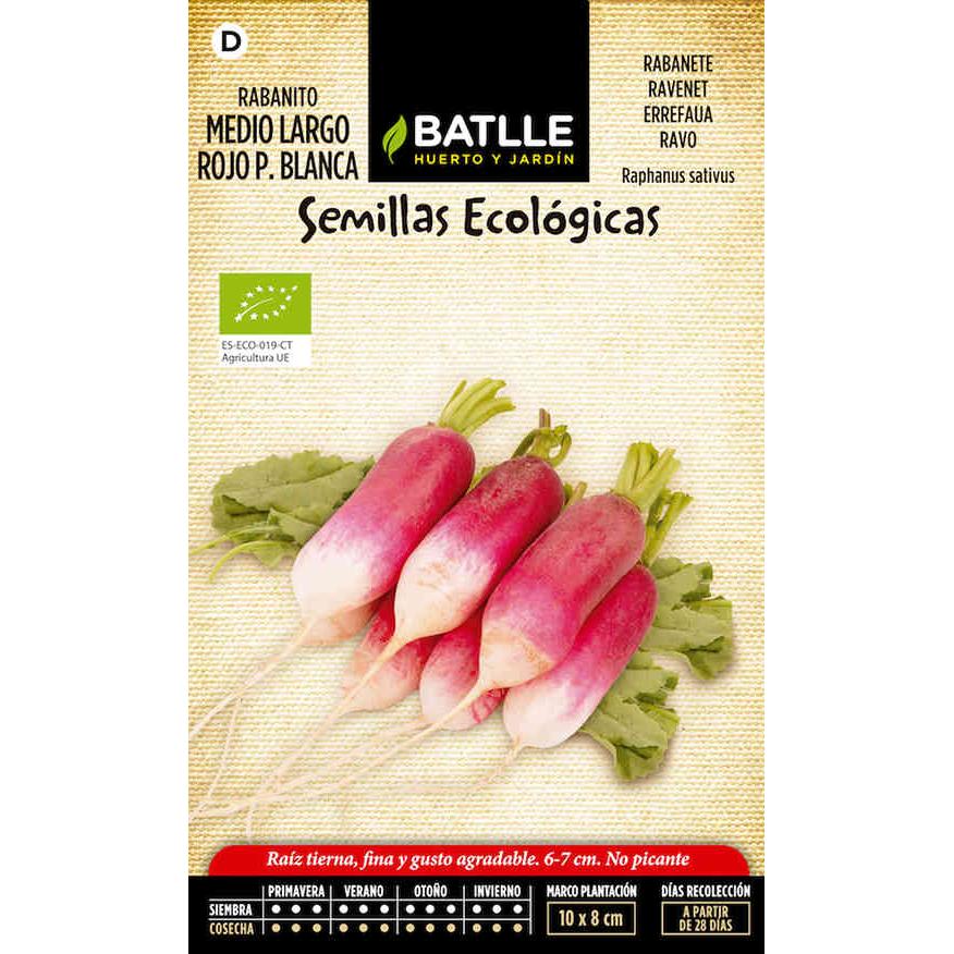 Semillas ecológicas de Rabanito medio largo rojo punta blanca Batlle
