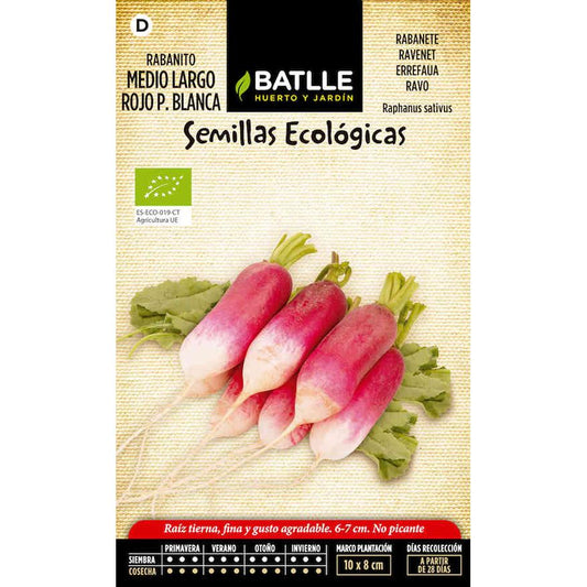 Semillas ecológicas de Rabanito medio largo rojo punta blanca Batlle