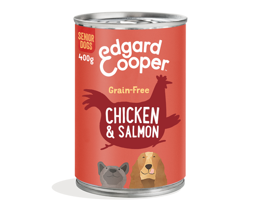 Lata de comida para perros senior con pollo y salmón sin cereales | Edgard & Cooper 400 g