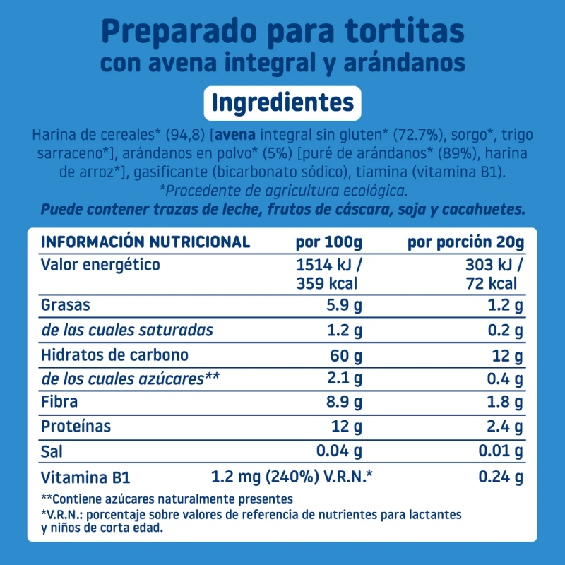 Mix Tortitas Avena integral y arándanos ECO Smileat 125 g