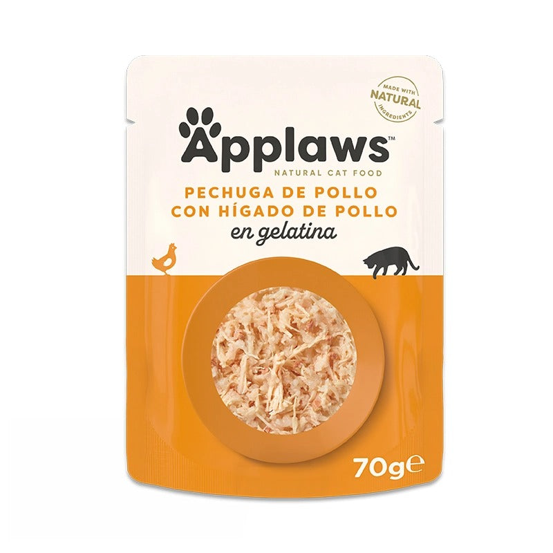 Comida húmeda para gatos Sobre Hígado y pollo en gelatina Applaws 70gr