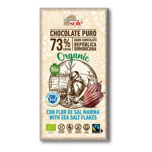 Tableta Chocolate Negro 73% Cacao con Flor de Sal Chocolates Solé 100g