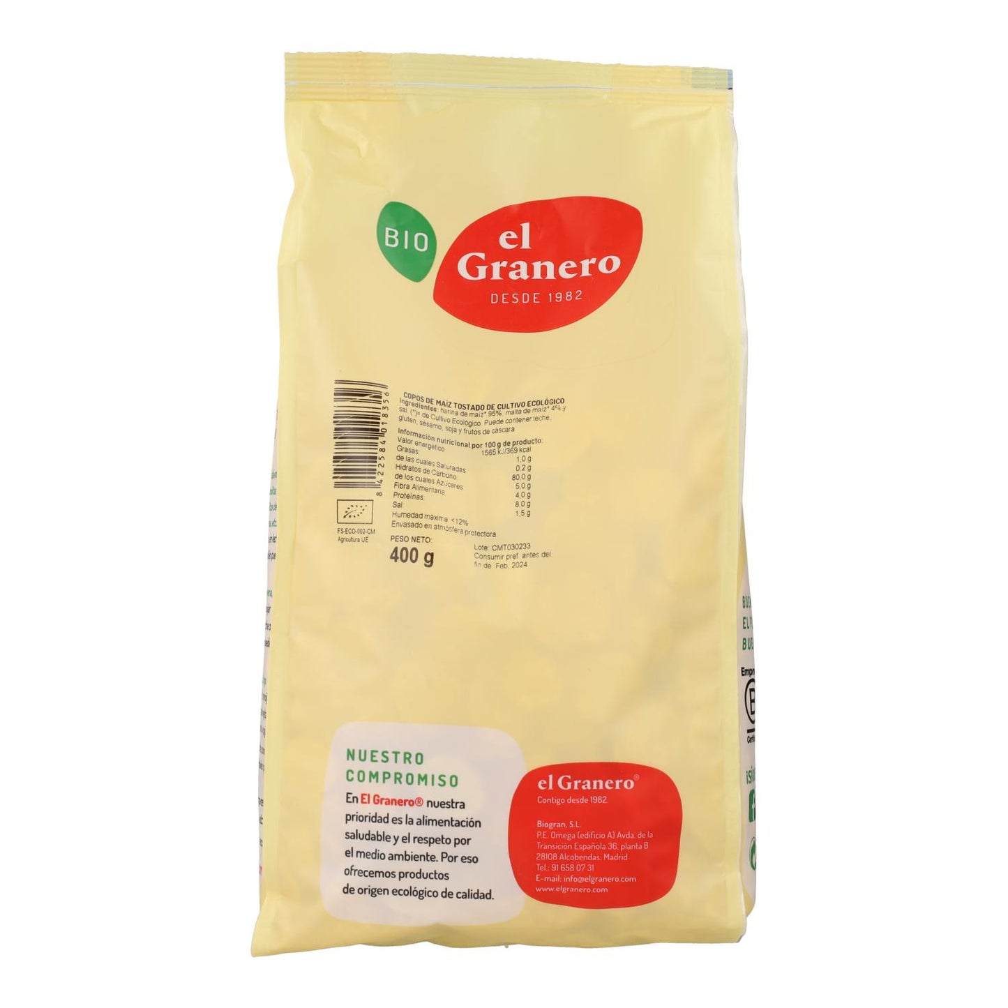 Copos de maíz tostado BIO El Granero 400 gr