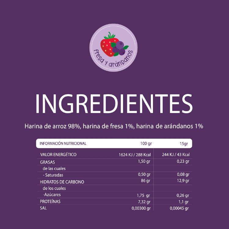 Snack ecológico para bebé + 8 meses Palitos Arróz, Fresa y Arándanos