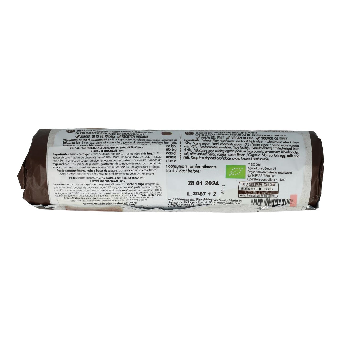 Galletas Digestive con Chips de Chocolate Tubo Fior di loto 250 gr