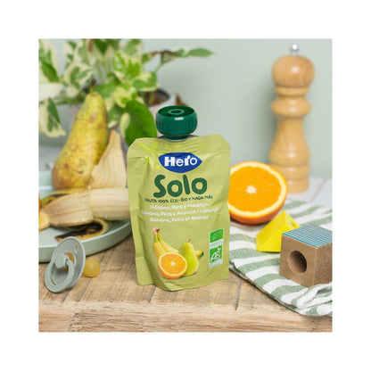 Bolsita  fruta 100%  Eco sabor plátano,pera y naranja 100 g-Hero Solo